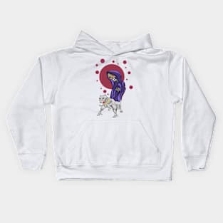 Creepy Cartoon Skull Holding A Dog Design Kids Hoodie